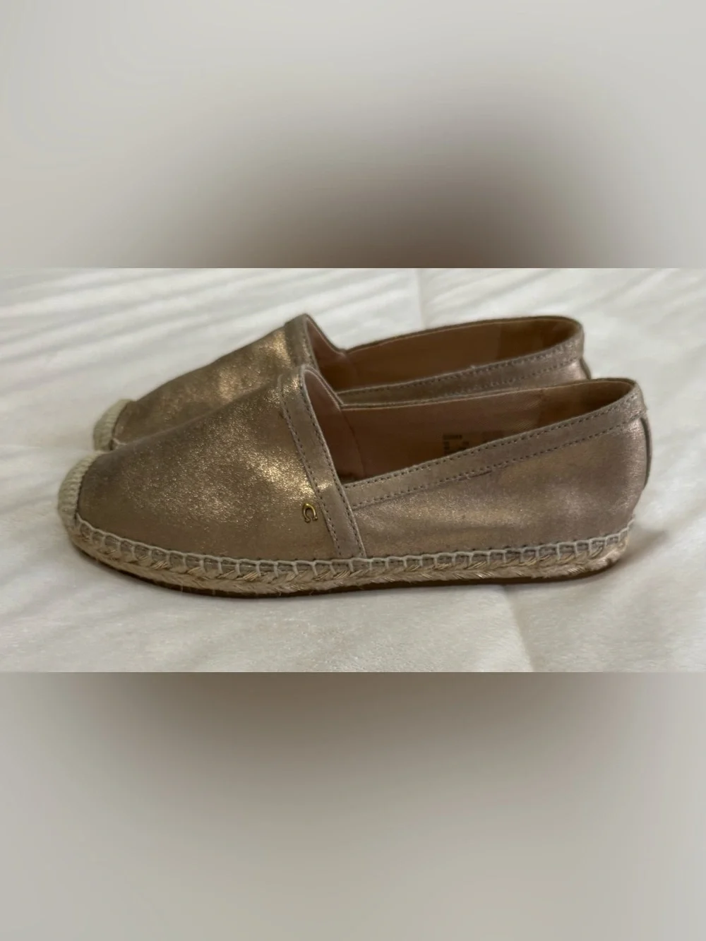 Coach Metallic Champagne Leather Espadrille Flats Slip-On Shoes Women’s 6B